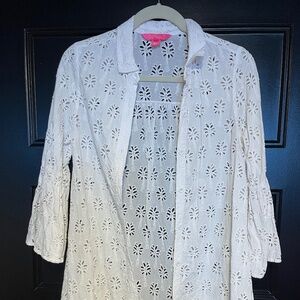 Lilly Pulitzer palm tree eyelet cover up